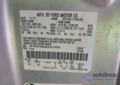 2014 Ford F-150 Svt Raptor from USA, damaged, VIN 1FTFW1R62EFA11415